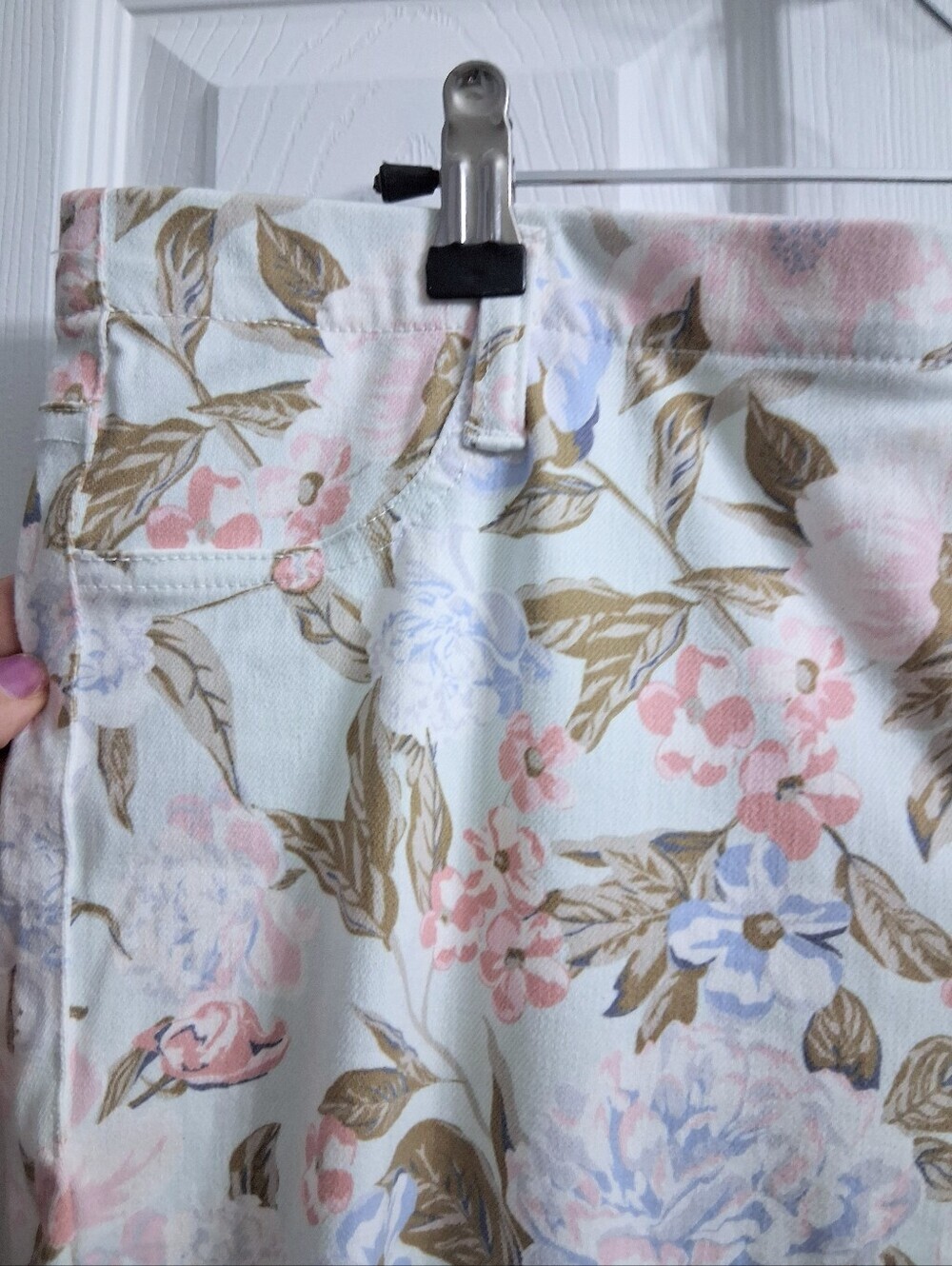 Mixit Floral Stretch Pants Pastel Flowers On White Pink Blue Botanical XL - Picture 5 of 16